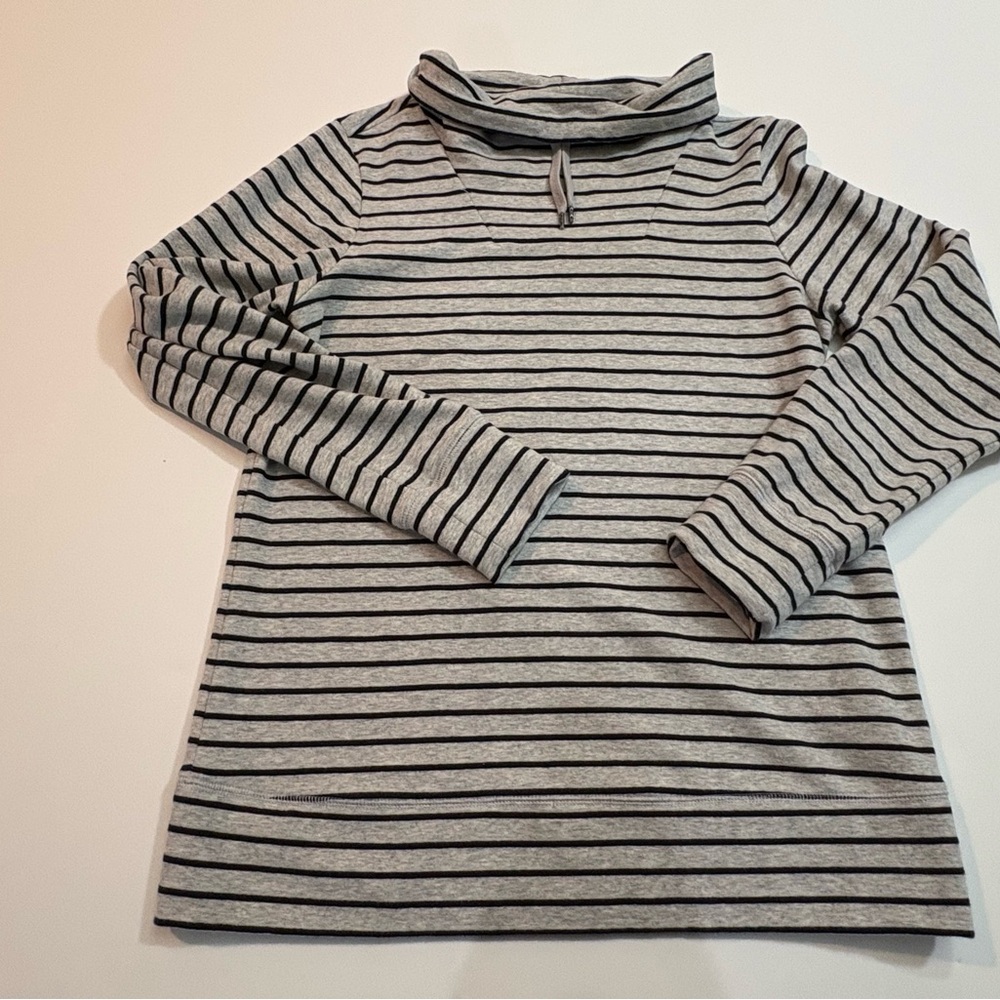 L.L. Bean Gray and Black Striped Long Sleeve Top | Size Small